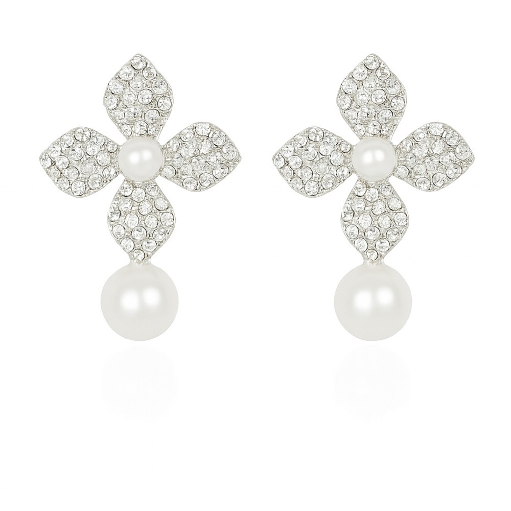 Classic Silver and Pearl Flower Earrings